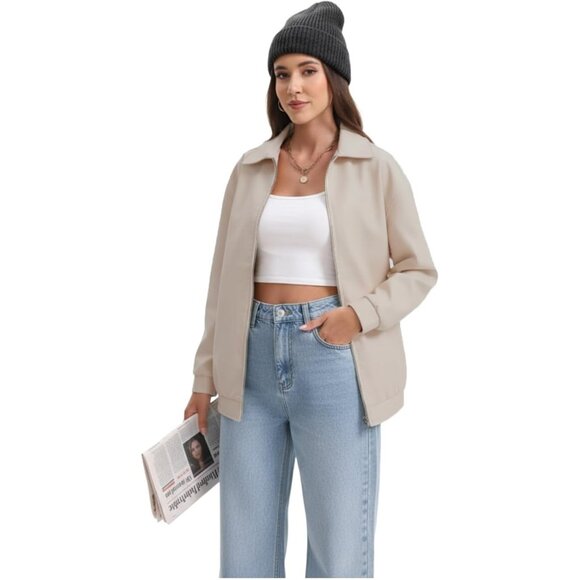 Womens Oversized Faux Leather Jacket Zip Up Motorcycle Loose Fit Fall Outfits - Picture 2 of 6